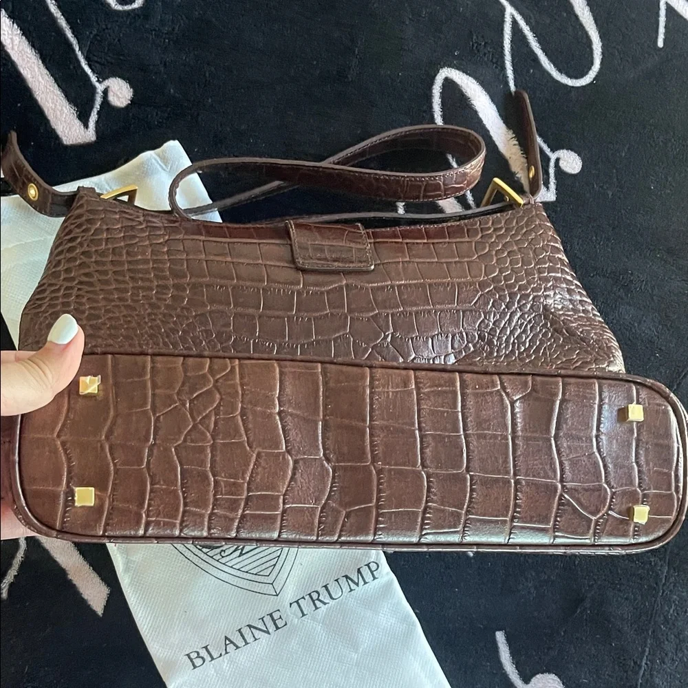 Brown Crocodile Embossed Shoulder Bag